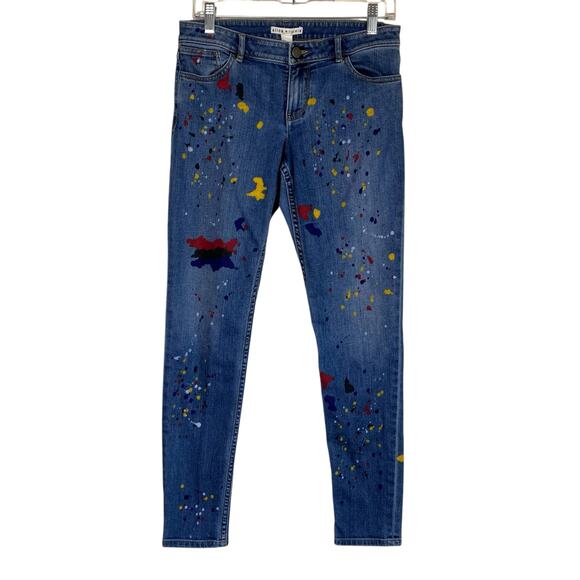 Alice + Olivia Sz 29 Joana Paint Splatter Skinny Jeans Stretch Pockets Zipper - Picture 6 of 16